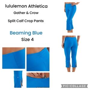 lululemon Athletica Gather & Crow Crop Back Slit Beaming Blue sz 6 EUC FP172